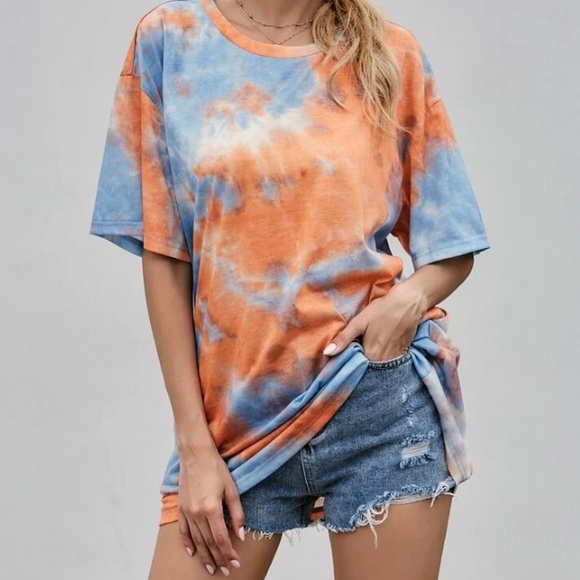 Over Sized Boho Drop Shoulder Tie Dye T-Shirt - Picture 2 of 7